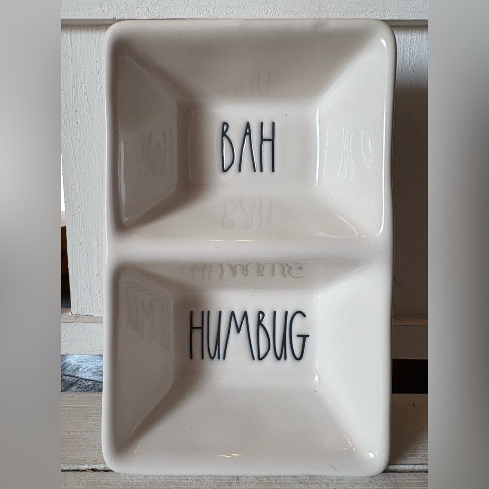Rae Dunn White Bah Humbug Divided Ceramic Dish